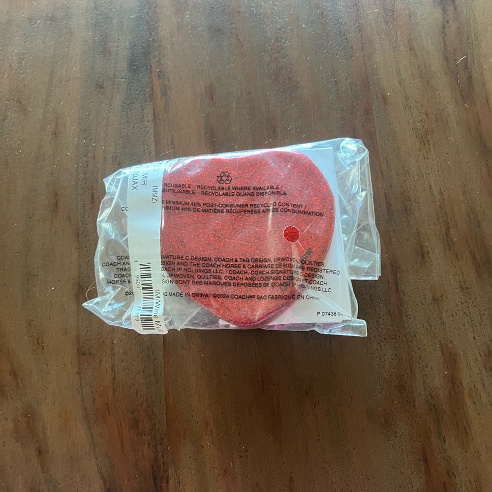 COACH Red Glitter Heart mirror NWT - Picture 3 of 4